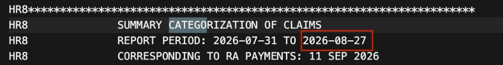Remittance report period from July 31 to August 27, 2026, with the cycle end date highlighted